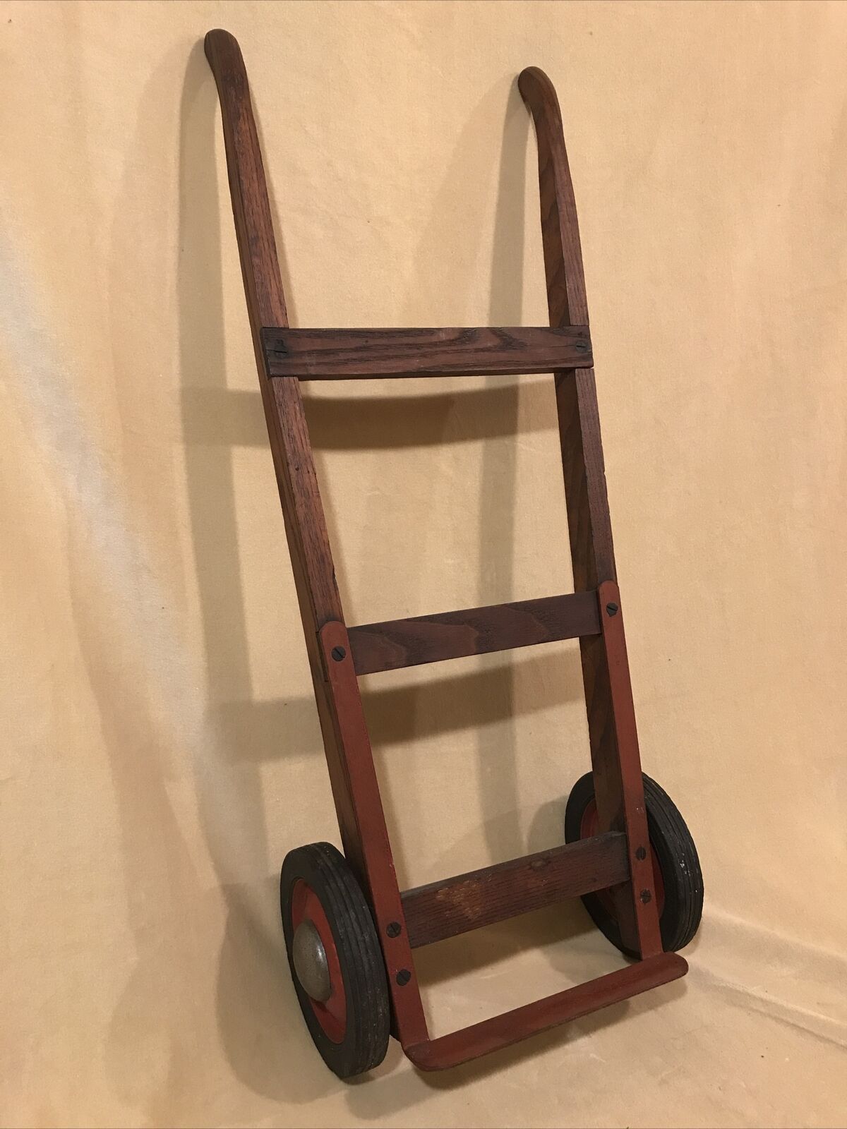 Antique 1920’s Vintage Salesman Sample 2 Wheel Dolly Oak Hand Cart Child Size